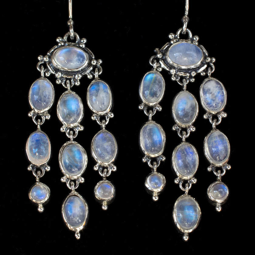 Sterling Silver Rainbow Moonstone Chandelier Earrings