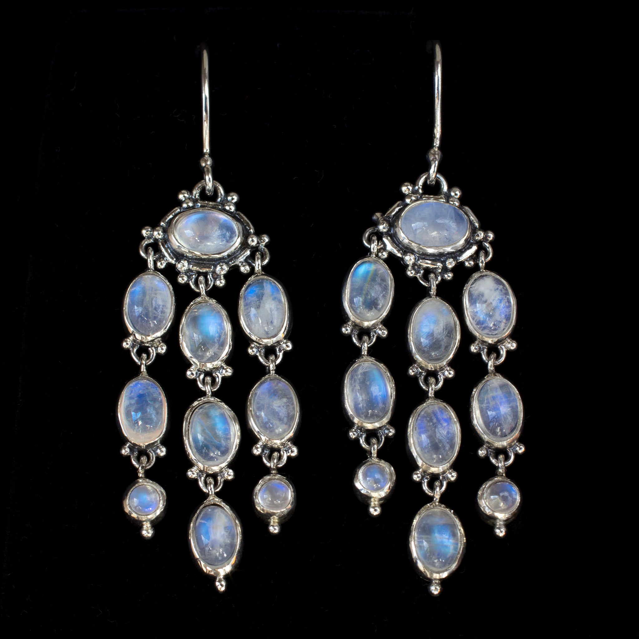 Sterling Silver Rainbow Moonstone Chandelier Earrings