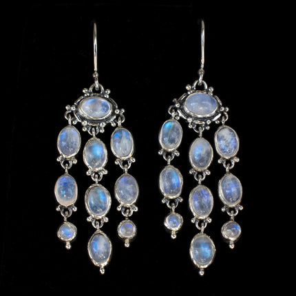 Sterling Silver Rainbow Moonstone Chandelier Earrings