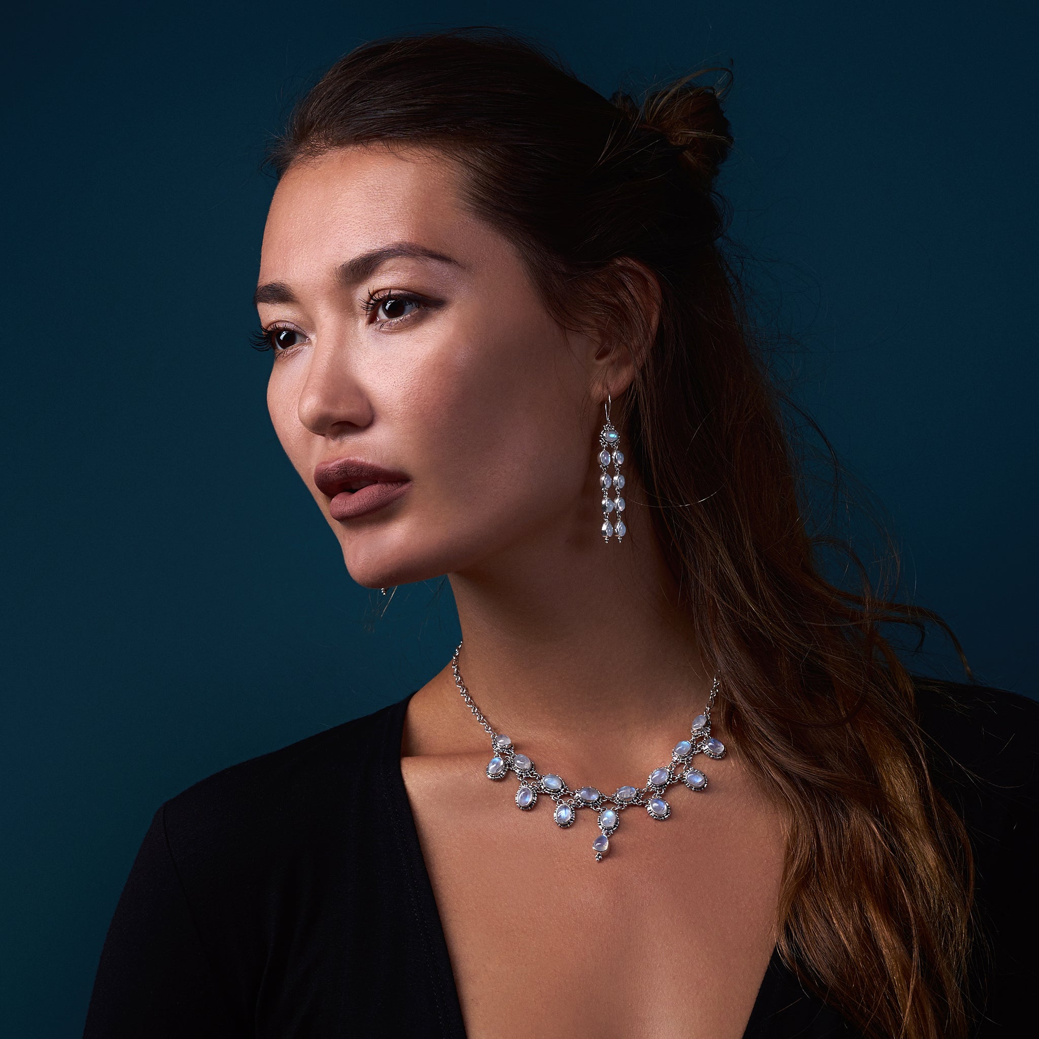 Long Dangling Moonstone Earrings—SCARLET