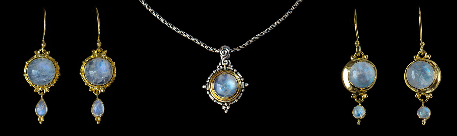 Sterling Silver & Gold Rainbow Moonstone Jewelry