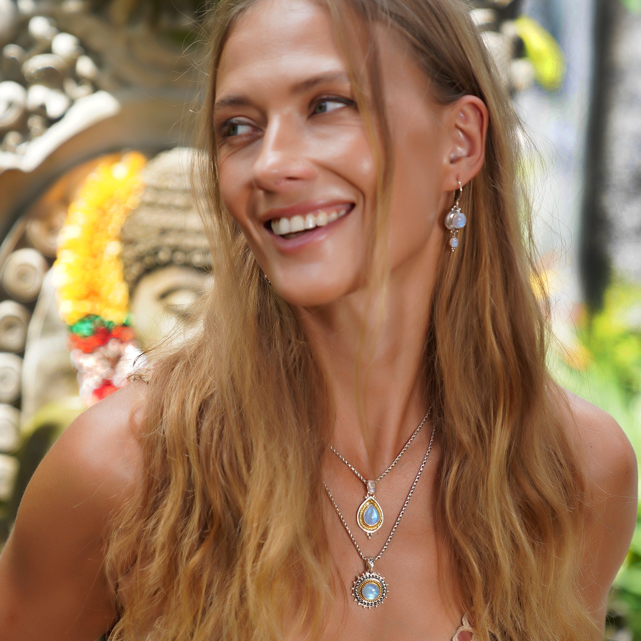 Sterling Silver & Gold Rainbow Moonstone Jewelry