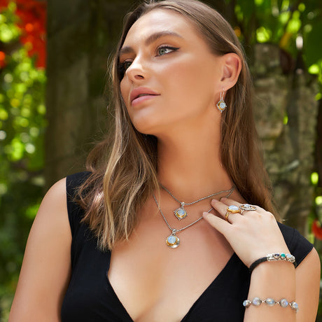 Sterling Silver & Gold Rainbow Moonstone Jewelry