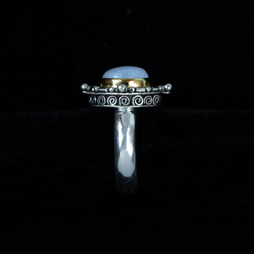 Sterling Silver & Gold Rainbow Moonstone Ring
