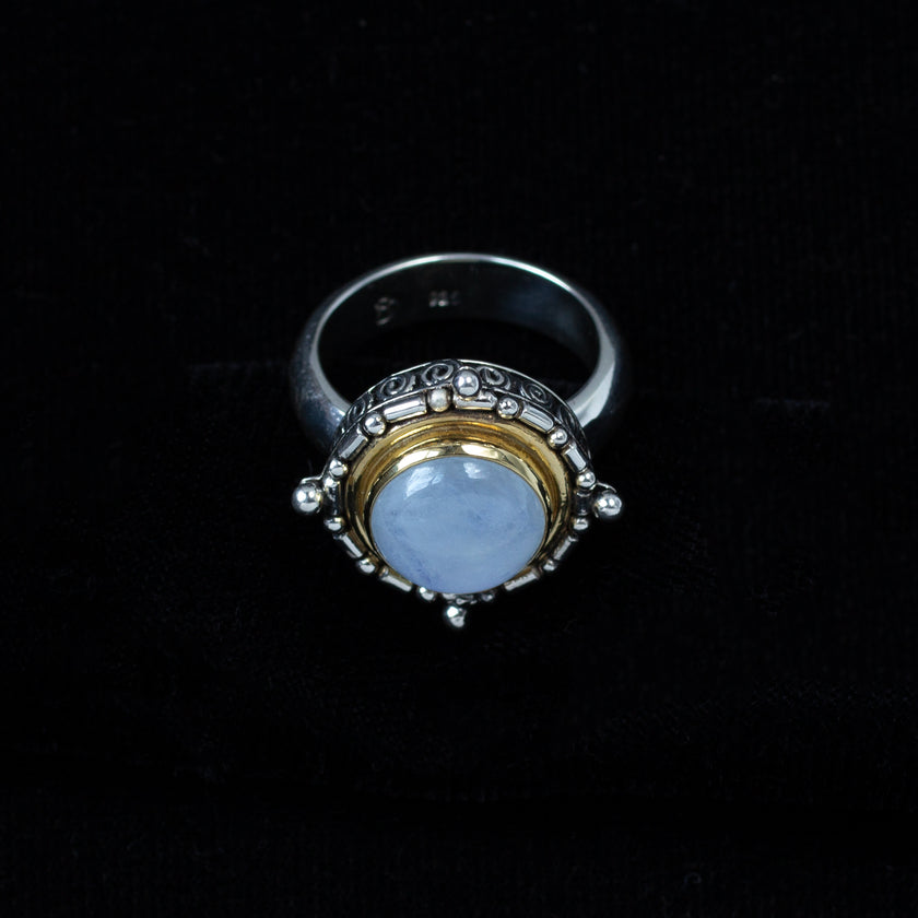 Sterling Silver & Gold Rainbow Moonstone Ring