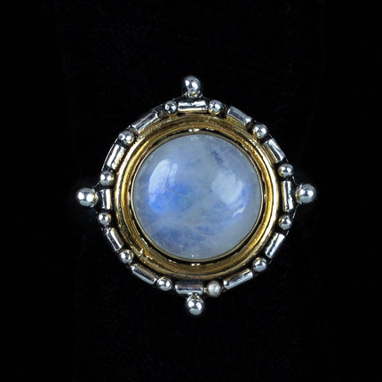 Sterling Silver & Gold Rainbow Moonstone Ring