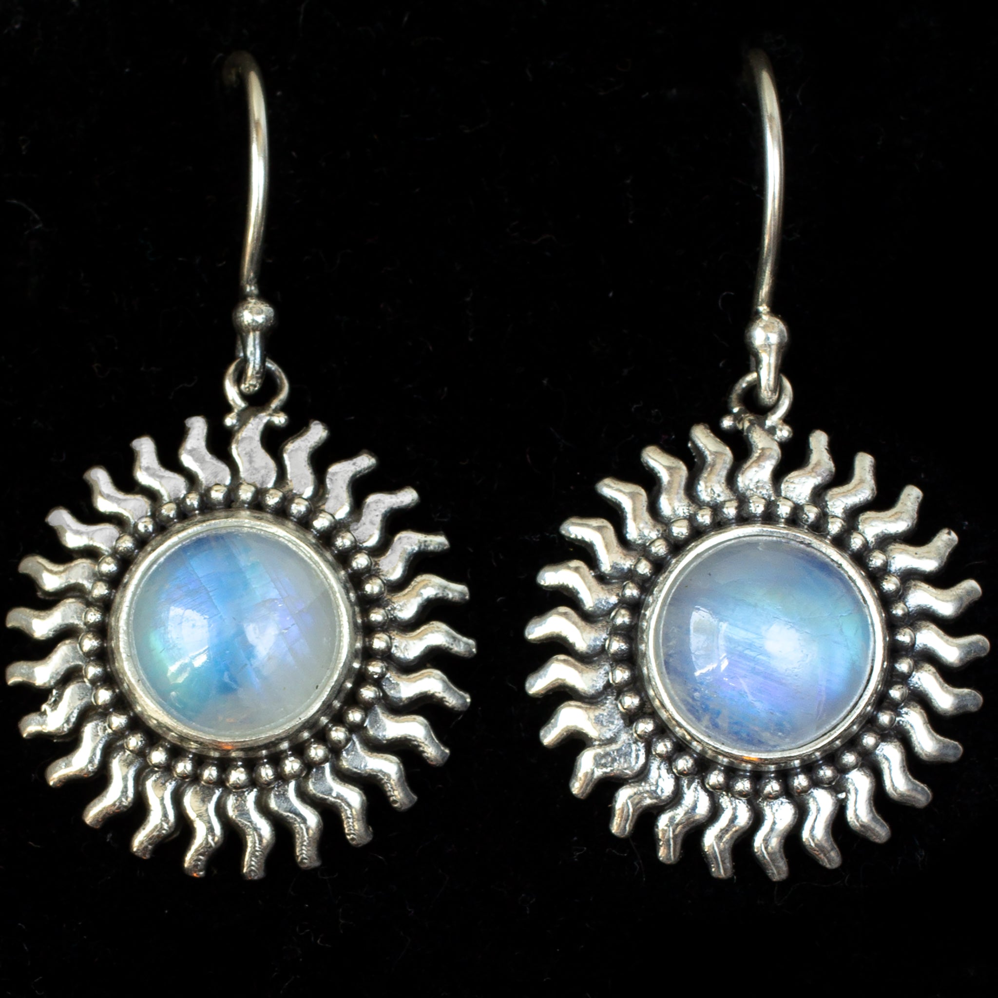 Sterling Silver Rainbow Moonstone Sun Earrings