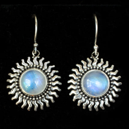 Sterling Silver Rainbow Moonstone Sun Earrings