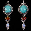 Sterling Silver Turquoise Amber & Moonstone Dangle Earrings