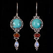 Sterling Silver Turquoise Amber & Moonstone Dangle Earrings
