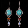 Sterling Silver Turquoise Amber & Moonstone Dangle Earrings