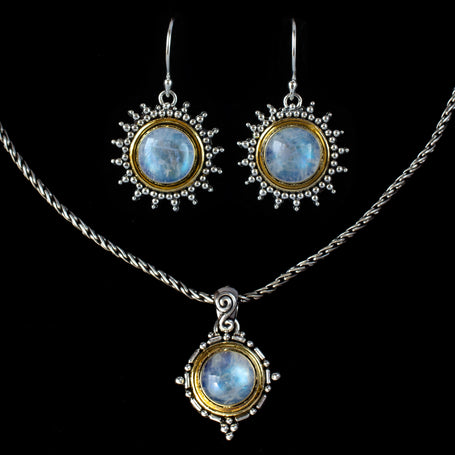 Sterling Silver & Gold Rainbow Moonstone Jewelry