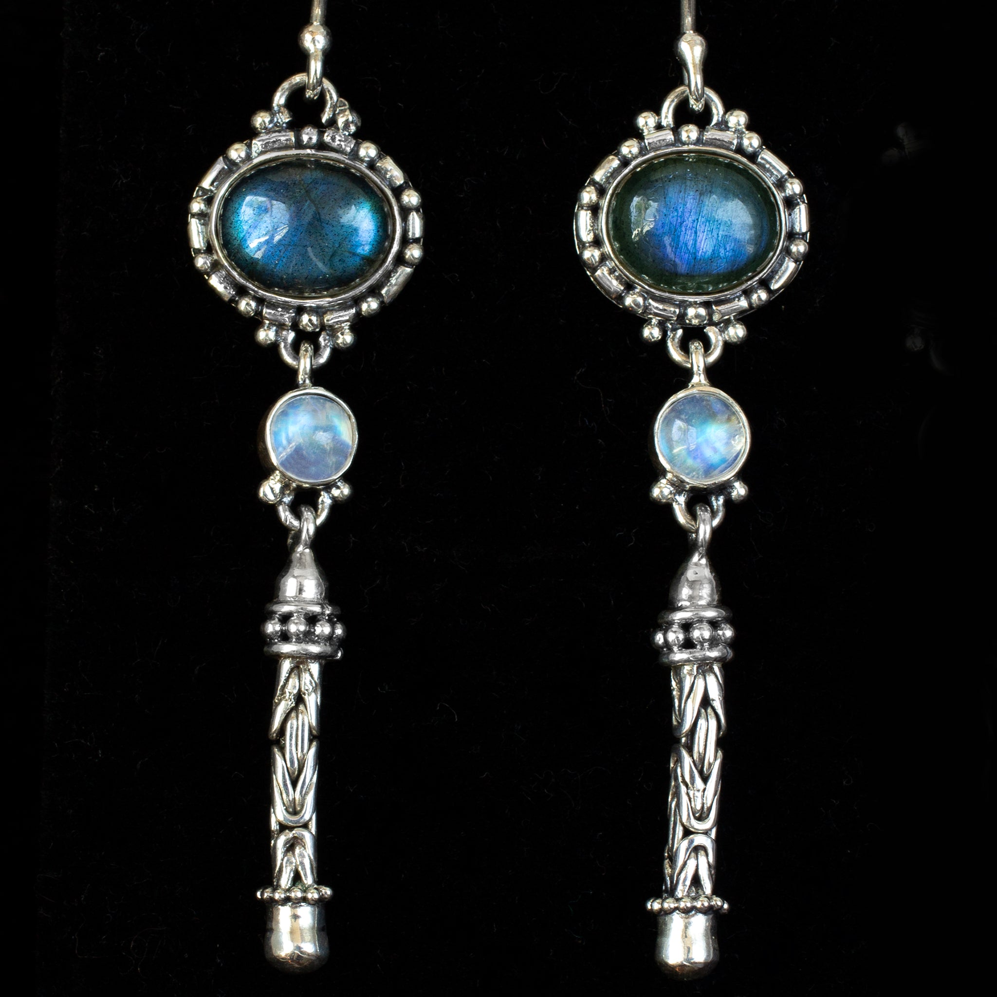 Sterling Silver Labradorite & Rainbow Moonstone Dangle Earrings