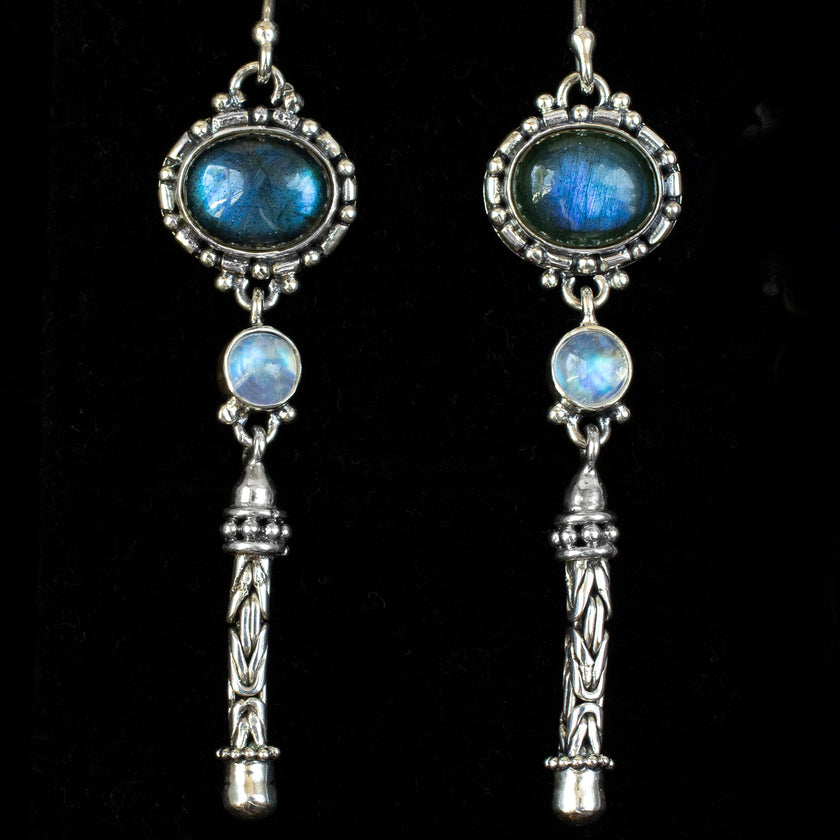 Sterling Silver Labradorite & Rainbow Moonstone Dangle Earrings