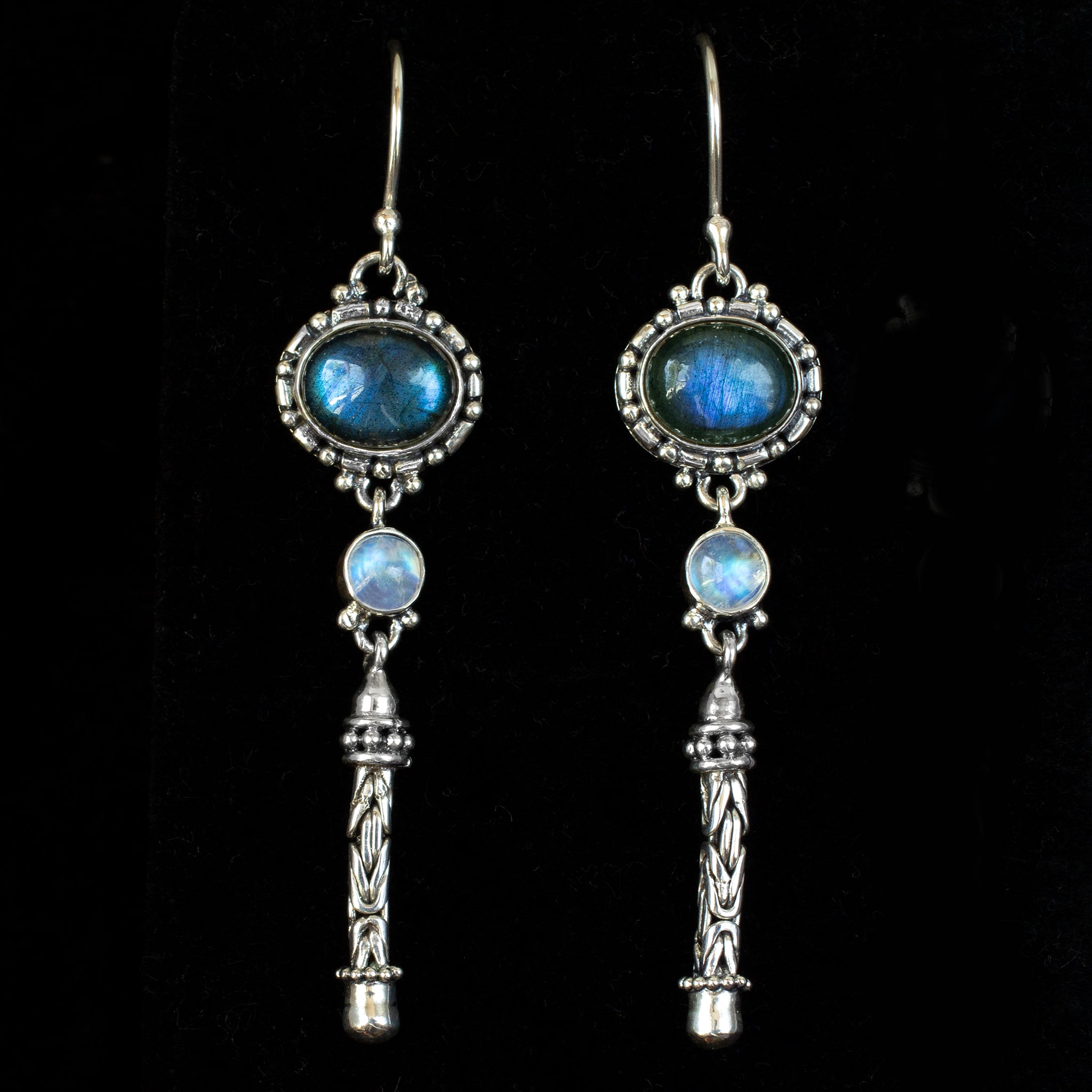 Sterling Silver Labradorite & Rainbow Moonstone Dangle Earrings