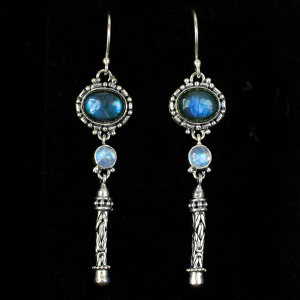 Sterling Silver Labradorite & Rainbow Moonstone Dangle Earrings