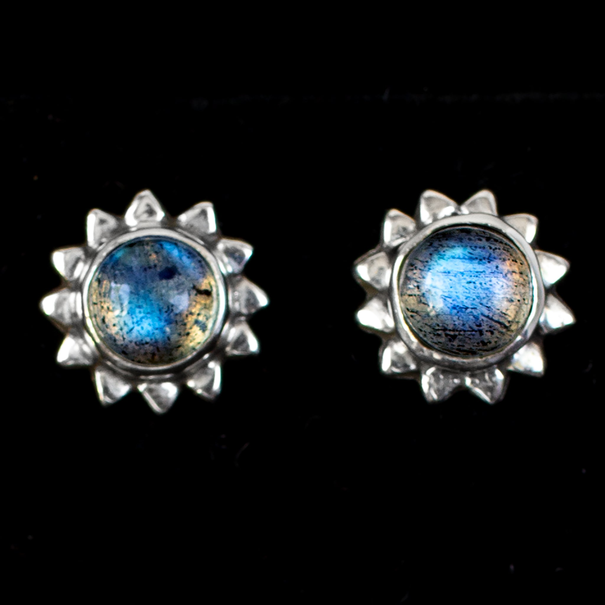 Sterling Silver Labradorite Sun Stud Earrings