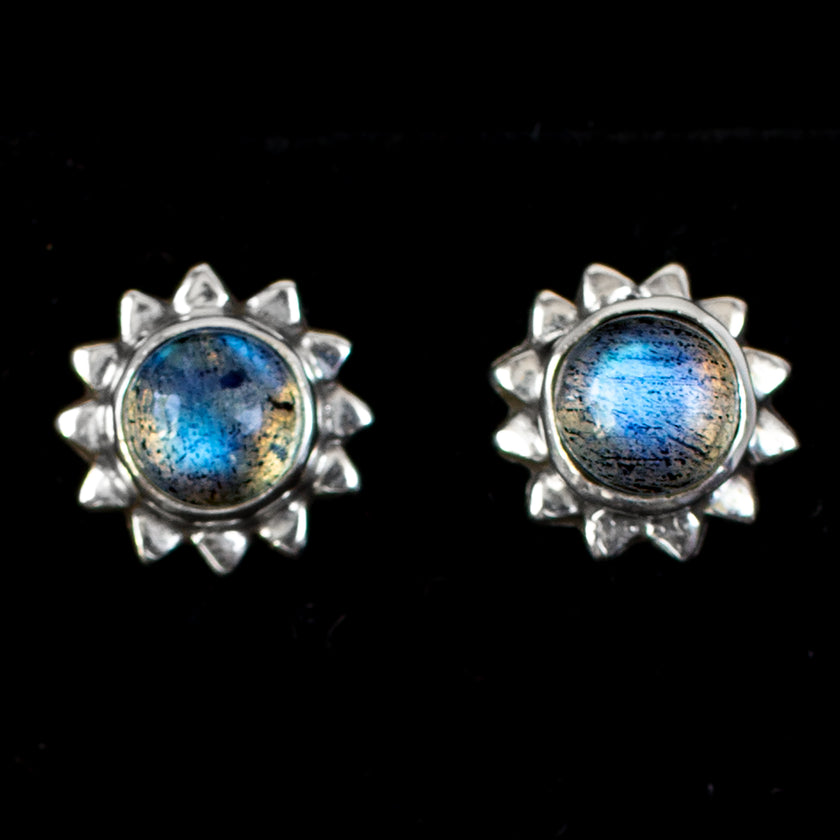 Sterling Silver Labradorite Sun Stud Earrings