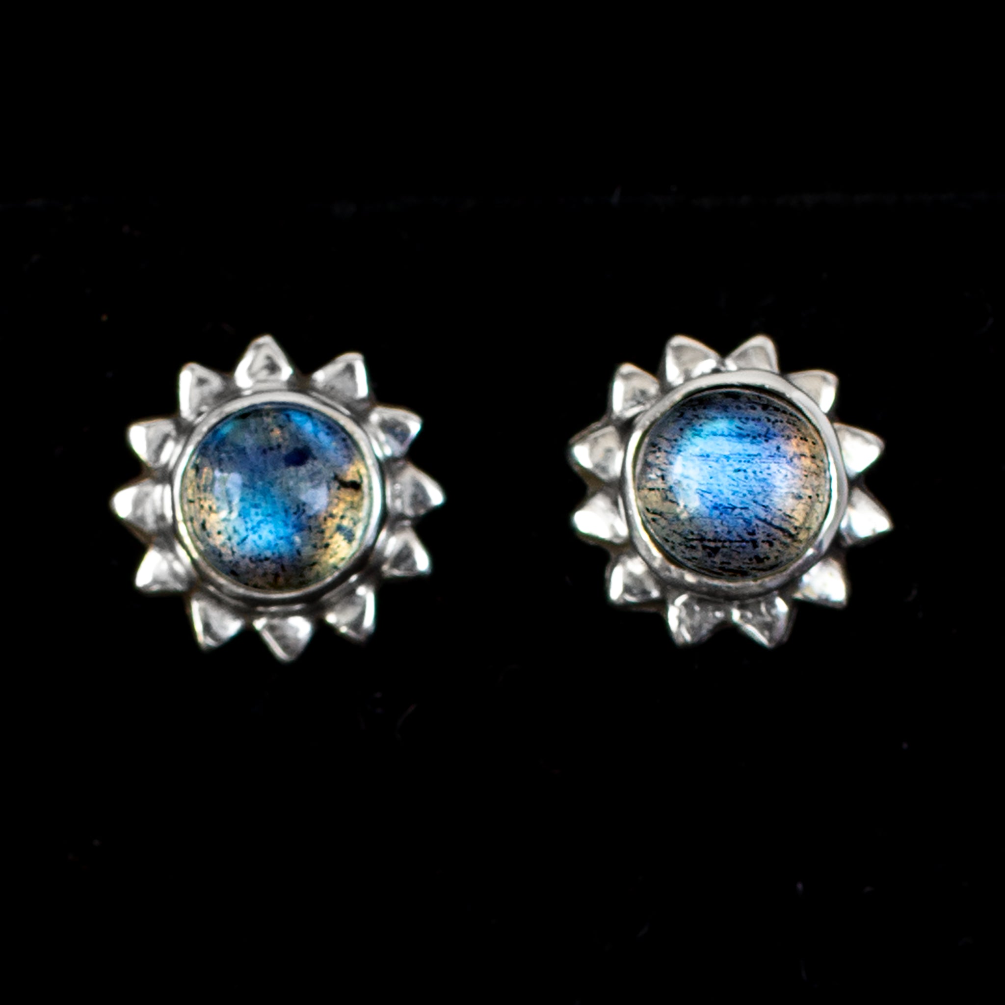 Sterling Silver Labradorite Sun Stud Earrings