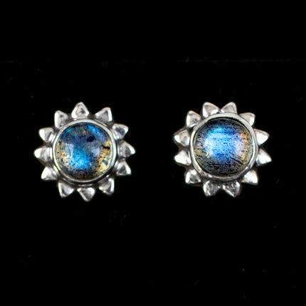 Sterling Silver Labradorite Sun Stud Earrings