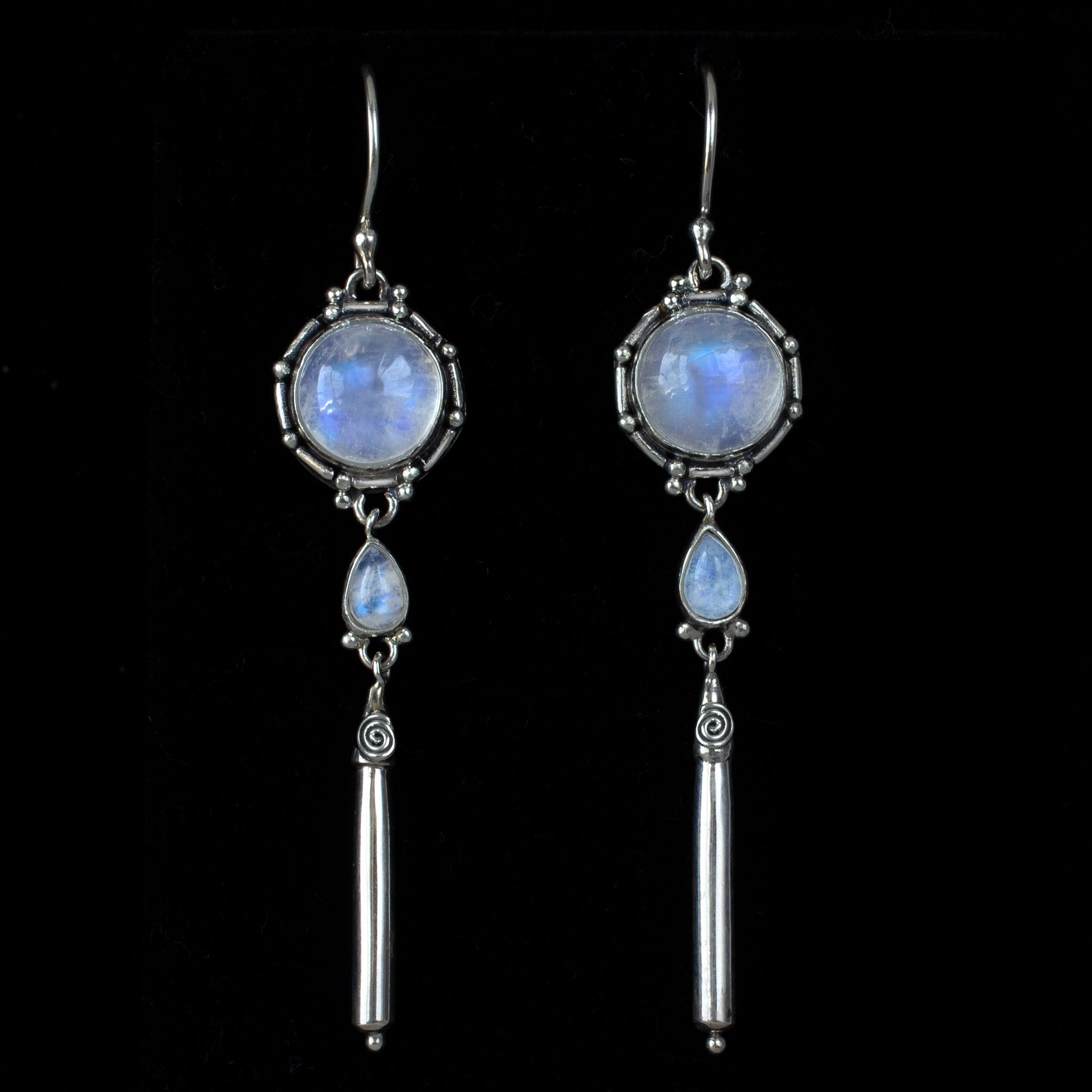 Sterling Silver Rainbow Moonstone Dangle Earrings