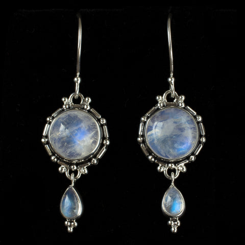 Sterling Silver Rainbow Moonstone Dangle Earrings