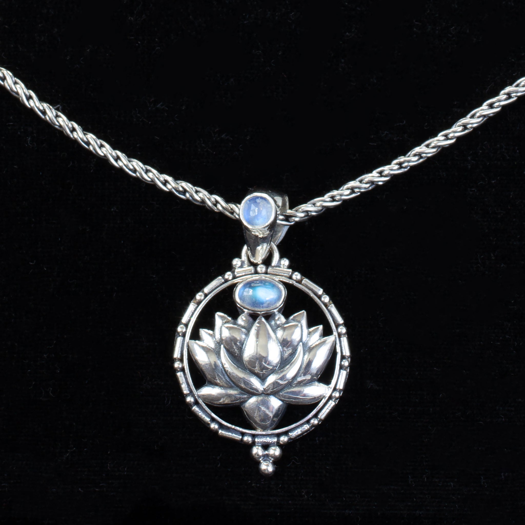 Sterling Silver Rainbow Moonstone Lotus Necklace