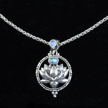 Sterling Silver Rainbow Moonstone Lotus Necklace