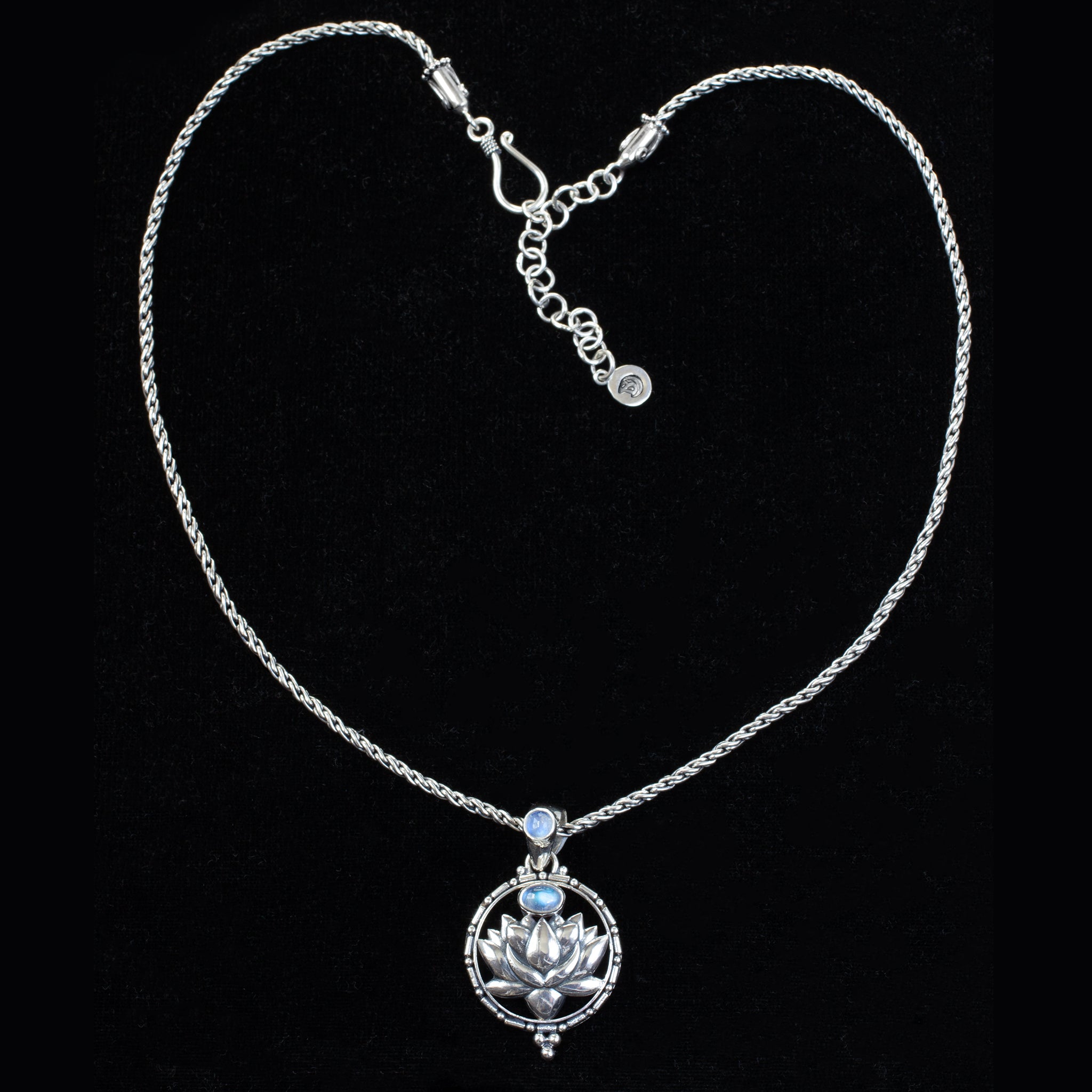 Sterling Silver Rainbow Moonstone Lotus Necklace