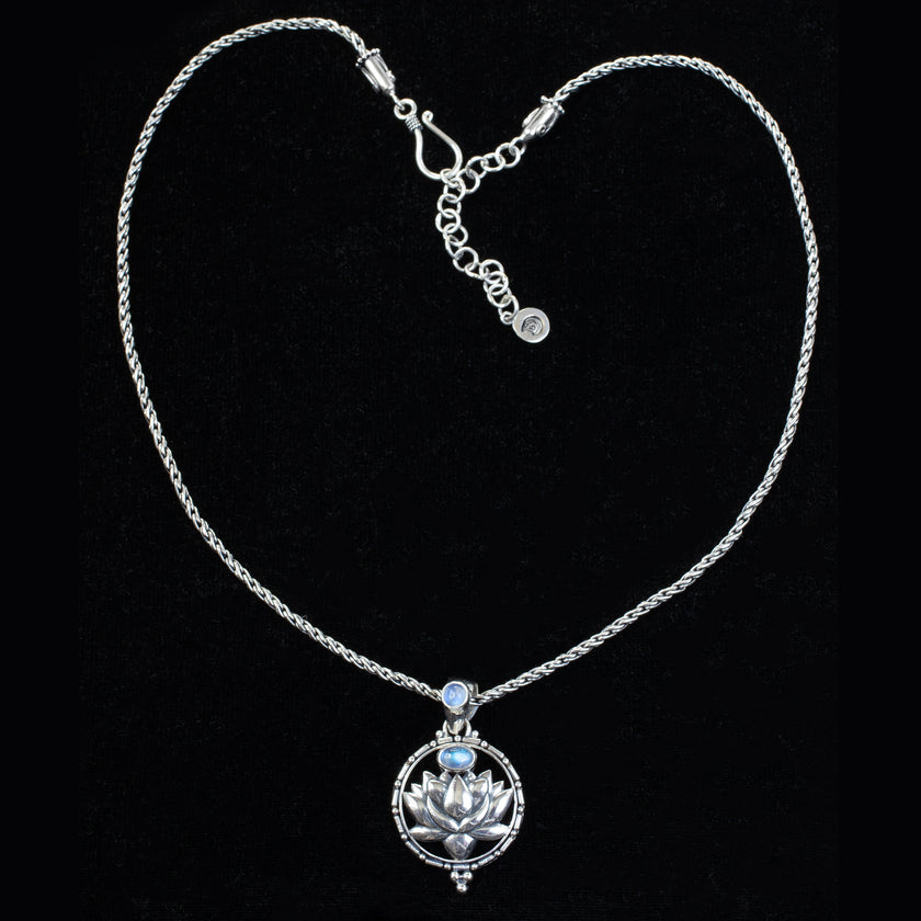 Sterling Silver Rainbow Moonstone Lotus Necklace