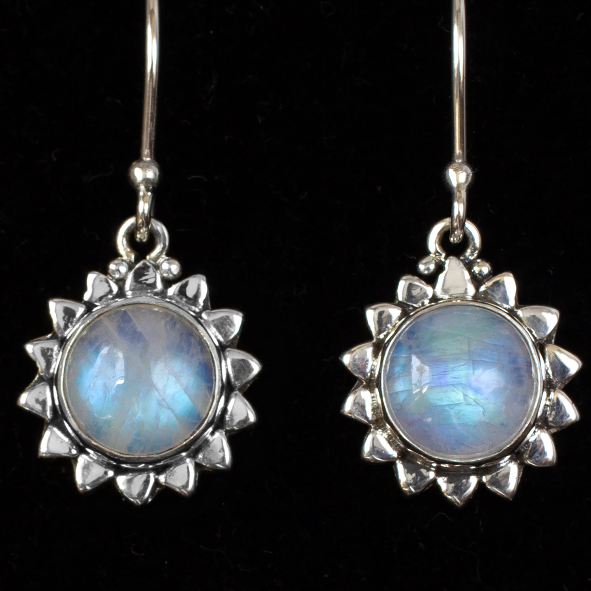 Sterling Silver Rainbow Moonstone Sun Earrings