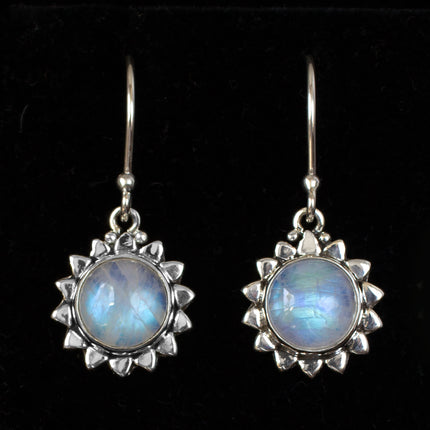 Sterling Silver Rainbow Moonstone Sun Earrings