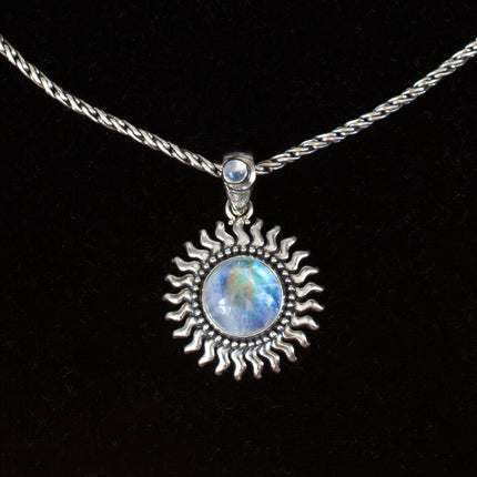 Sterling Silver Rainbow Moonstone Sun Necklace