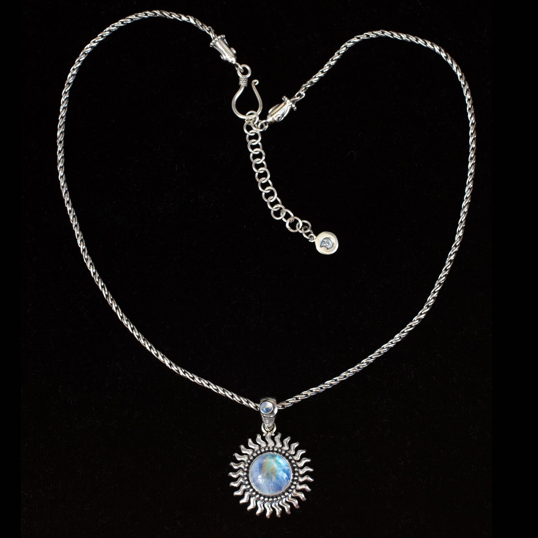 Sterling Silver Rainbow Moonstone Sun Necklace