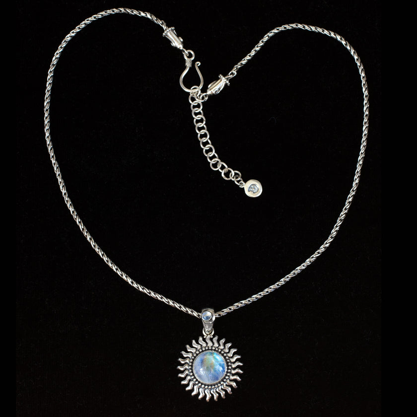 Sterling Silver Rainbow Moonstone Sun Necklace