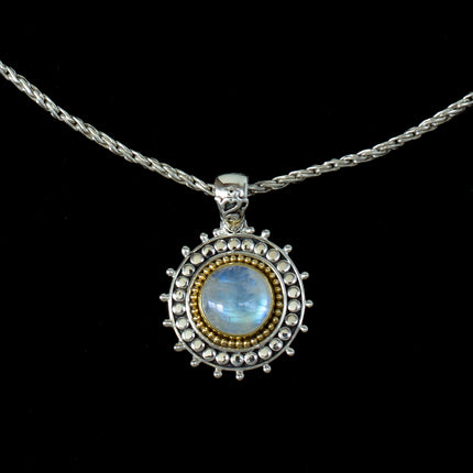 Sterling Silver & Gold Rainbow Moonstone Sun Necklace