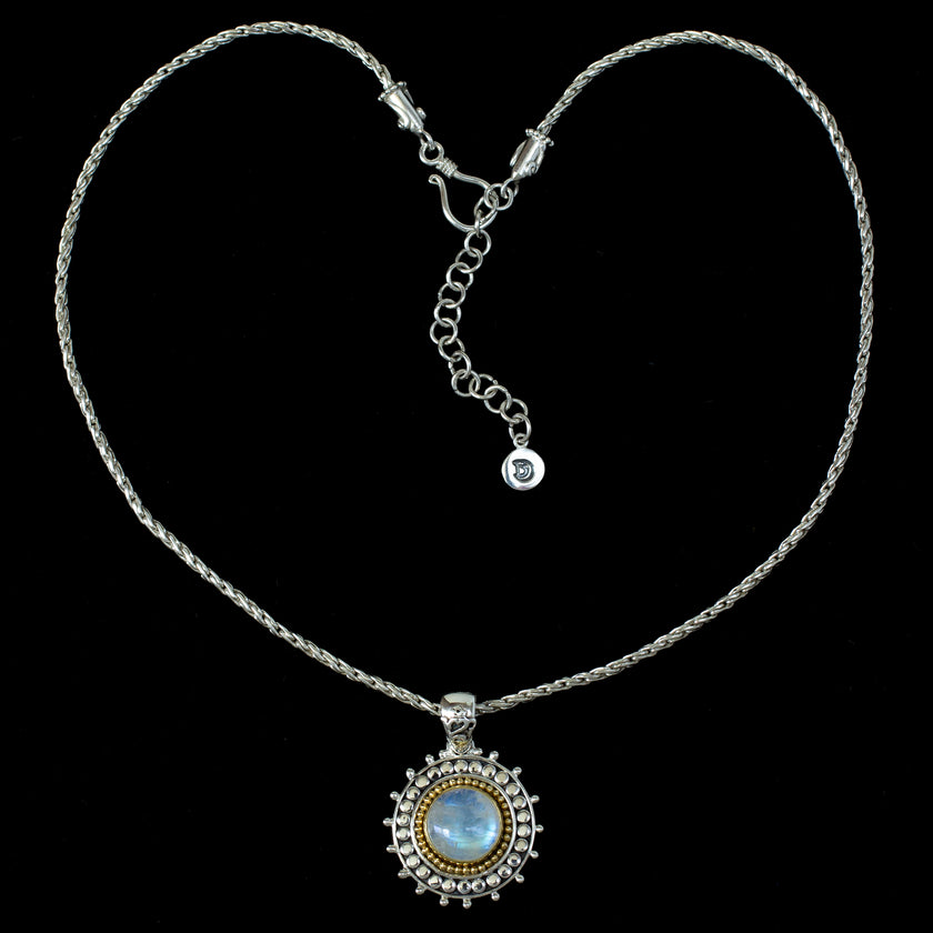 Sterling Silver & Gold Rainbow Moonstone Sun Necklace