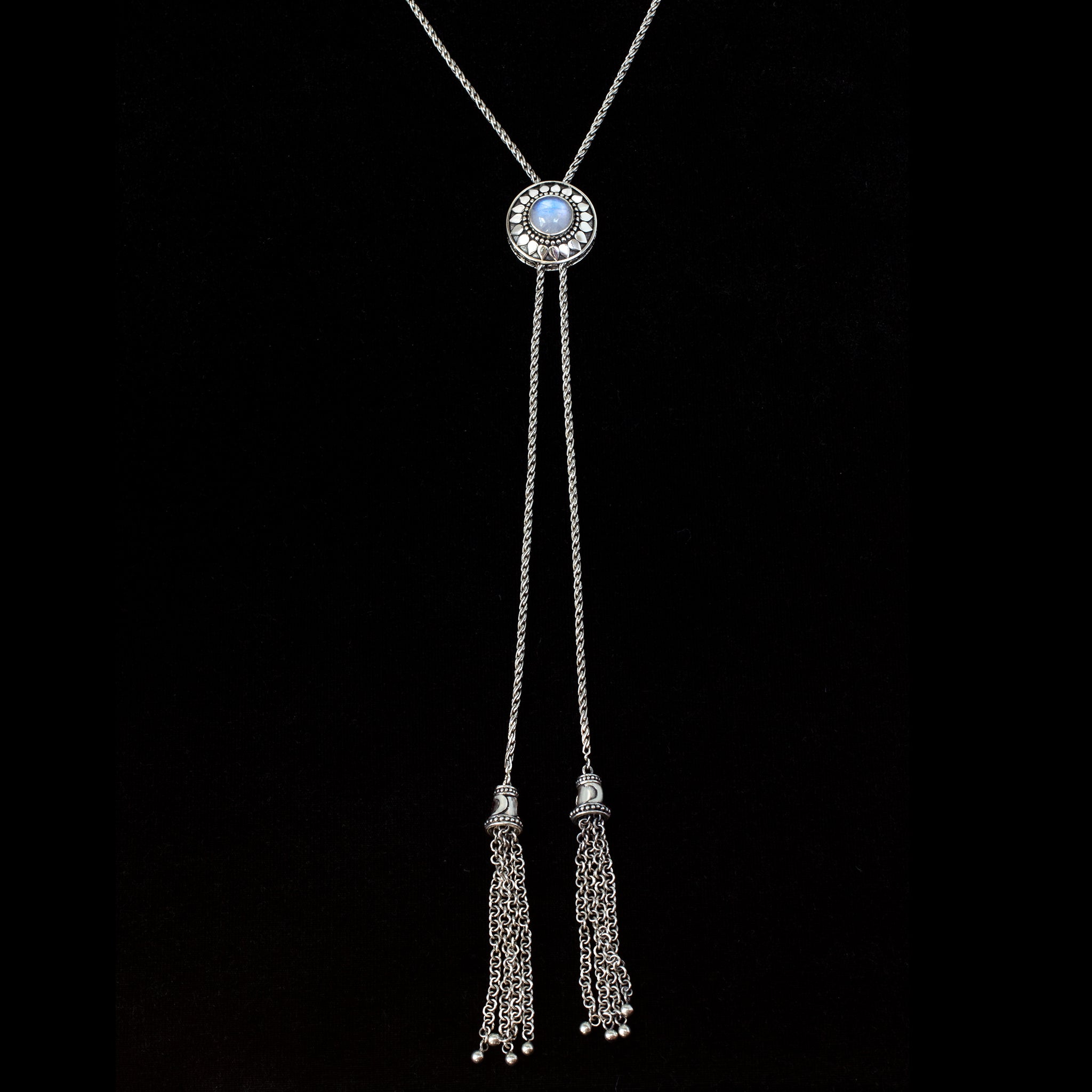 Sterling Silver Rainbow Moonstone Sun Bolo Necklace