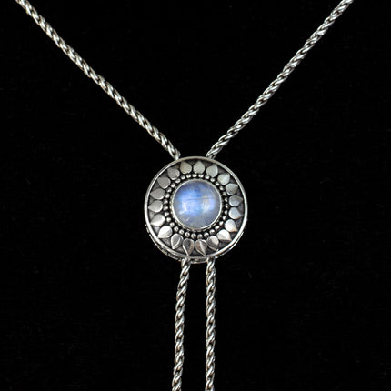 Sterling Silver Rainbow Moonstone Sun Bolo Necklace
