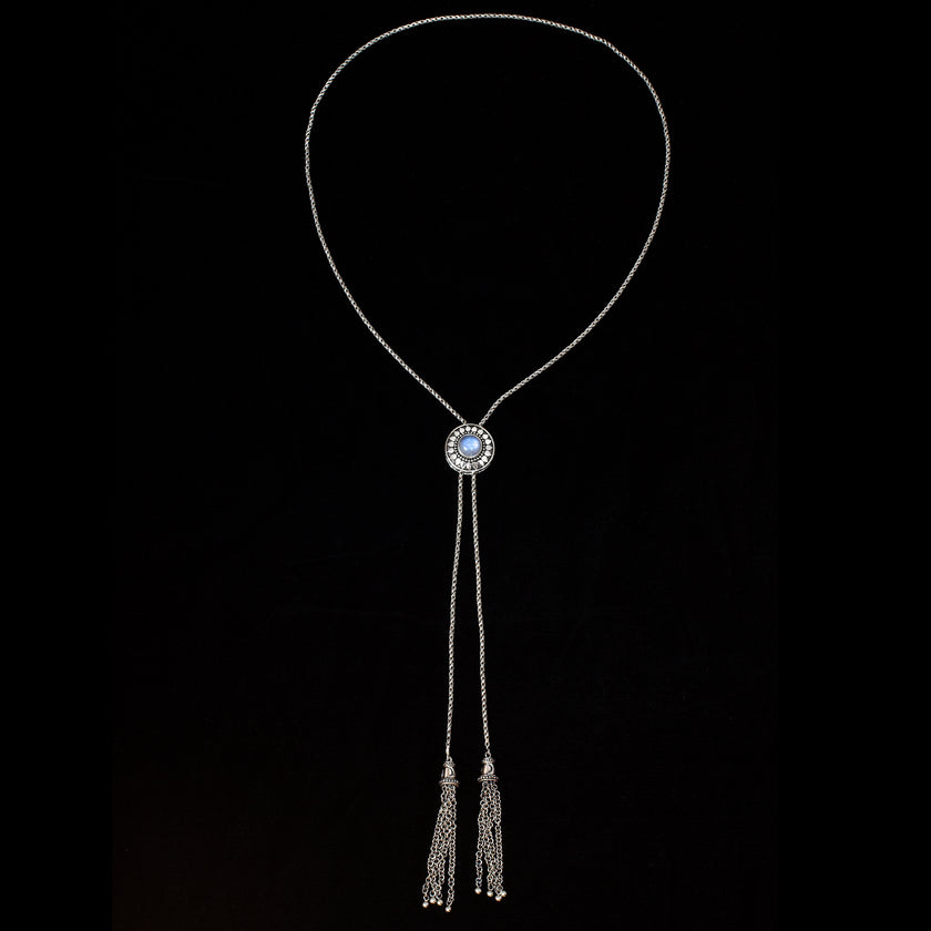 Sterling Silver Rainbow Moonstone Sun Bolo Necklace