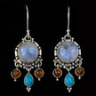 Sterling Silver Rainbow Moonstone, Turquoise, & Amber Dangle Earrings