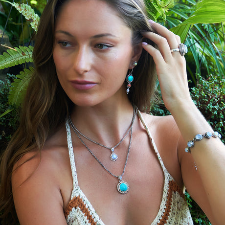 Sterling Silver Turquoise, Rainbow Moonstone, Opal, & Amber Jewelry