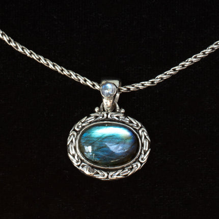 Sterling Silver Labradorite & Rainbow Moonstone Necklace