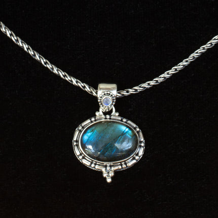 Sterling Silver Labradorite & Rainbow Moonstone Necklace