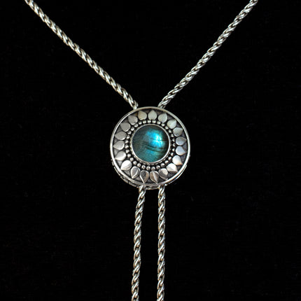 Sterling Silver Labradorite Sun Bolo Necklace