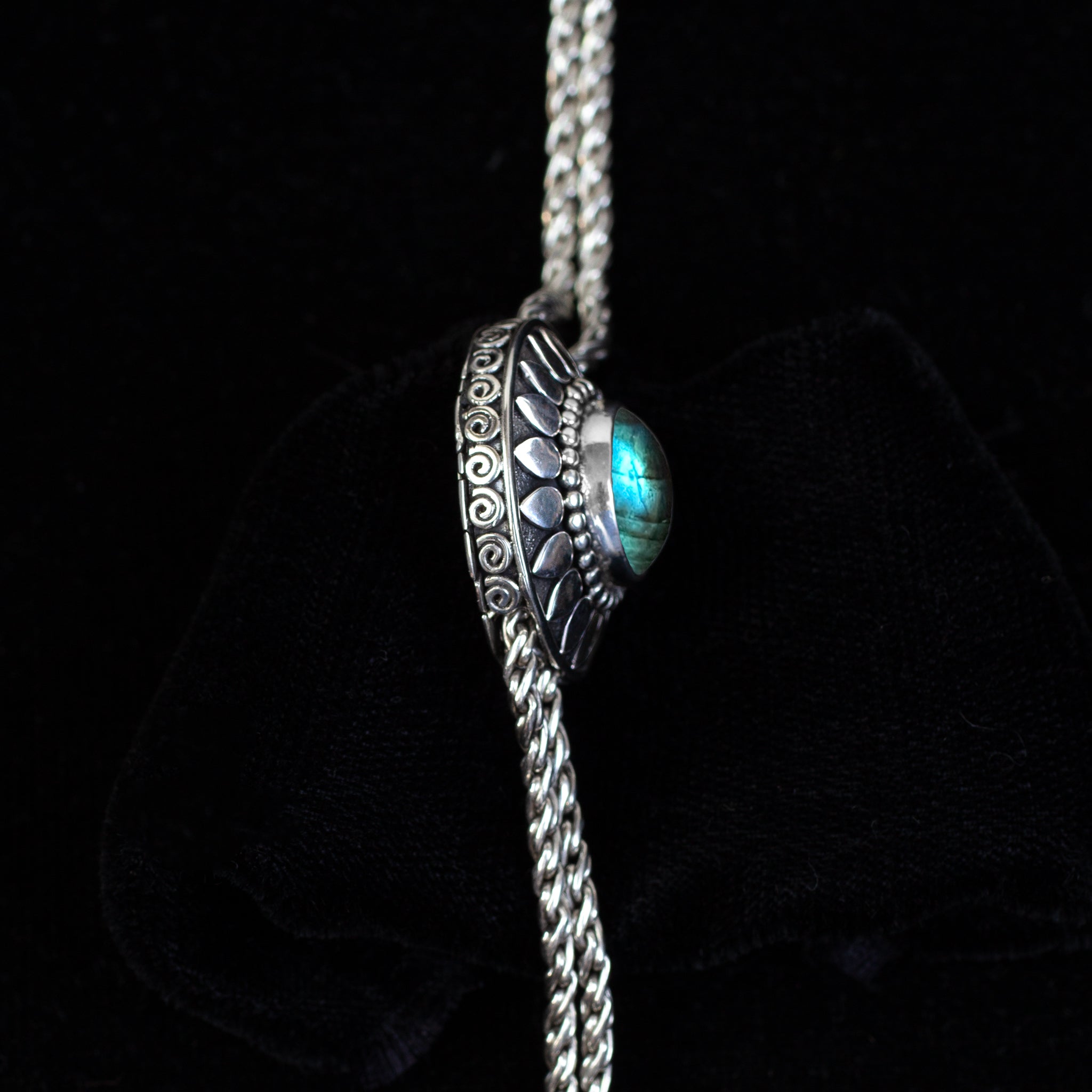 Sterling Silver Labradorite Sun Bolo Necklace