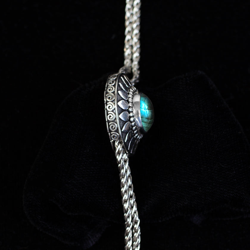 Sterling Silver Labradorite Sun Bolo Necklace