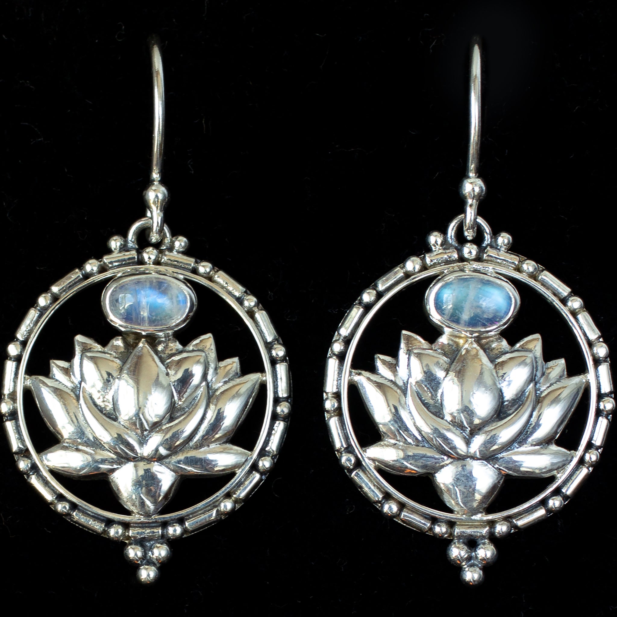 Sterling Silver Rainbow Moonstone Lotus Earrings
