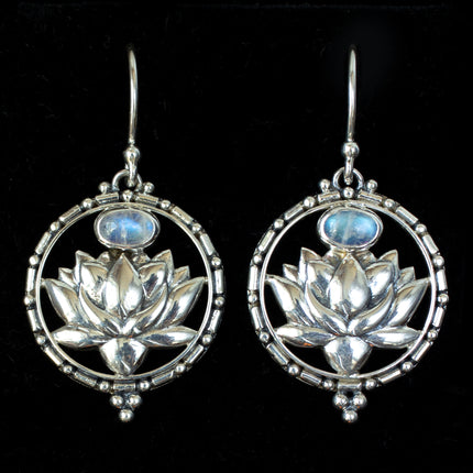 Sterling Silver Rainbow Moonstone Lotus Earrings