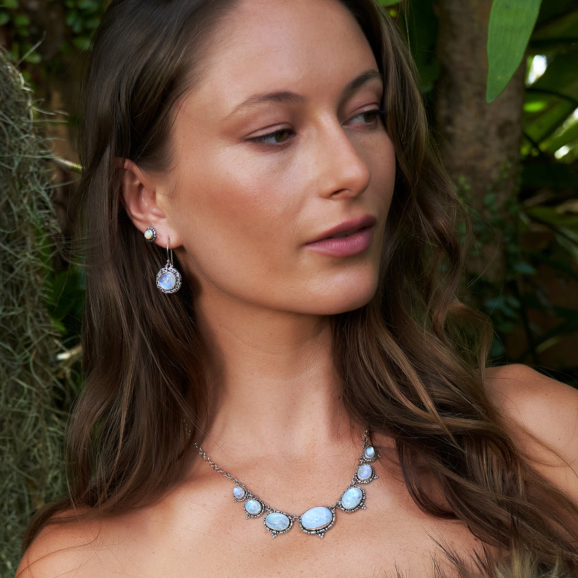 Sterling Silver Rainbow Moonstone & Opal Jewelry
